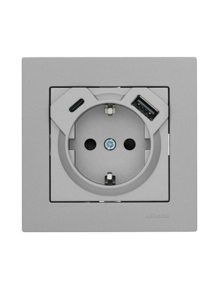 Розетка Vesna с заземл. TC+USB разъем платина LEZARD 742-3588-181TC
