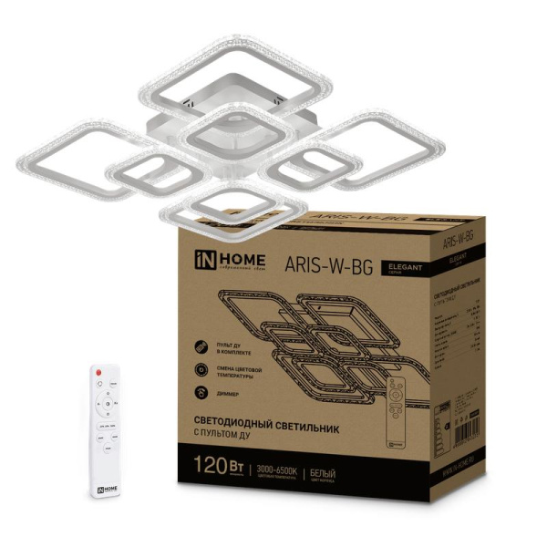 Светильник светодиодный ELEGANT ARIS-W-BG 120Вт 3000-6500К 10500лм 230В 600х600х110мм ПУ бел. IN HOME 4690612043272