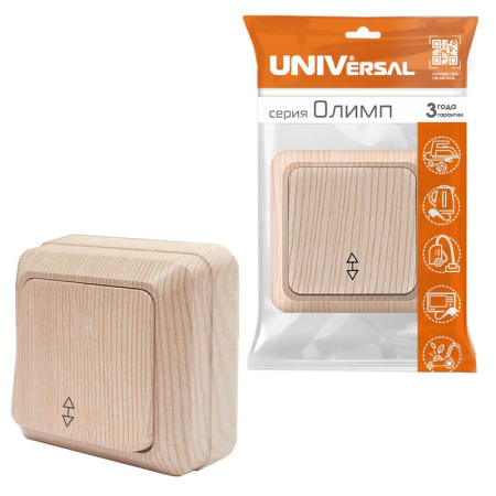 Переключатель проходной 1-кл. ОП Олимп 10А IP20 сосна UNIVersal 5560803