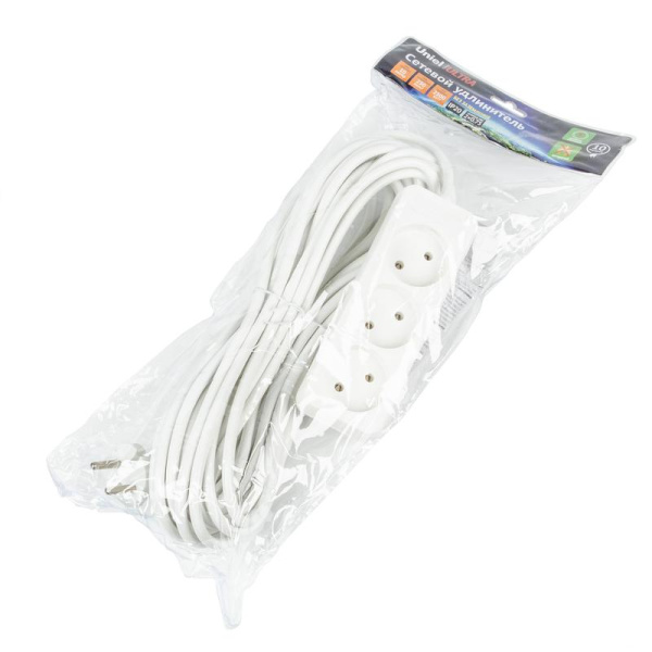 Удлинитель 3х10м без заземл. 10А Ultra S-CU3-10 WHITE бел. Uniel UL-00009980