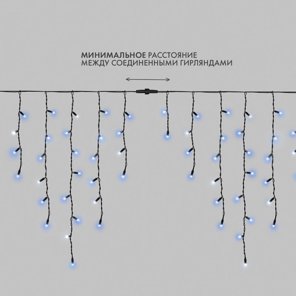 Гирлянда светодиодная "Айсикл" (бахрома) 5.6х0.9м 240LED син. 16Вт 230В IP67 эффект мерцания провод каучук черн. (нужен шнур питания 315-000) Neon-Night 255-253