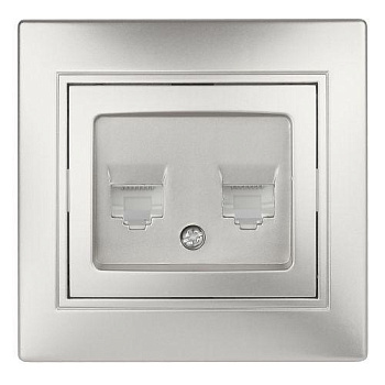 Розетка компьютерная 2-м СП Plano RJ45 алюм. 1-304-03 Intro Б0043243