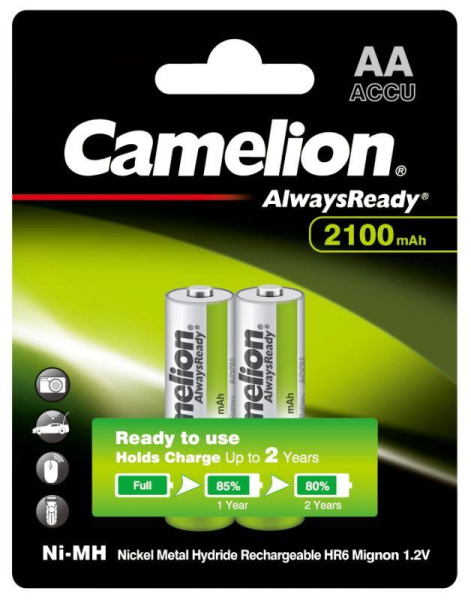 Аккумулятор AA/HR6 1.2В 2100мА.ч Ni-MH Always Ready NH-AA2100ARBP2 BL-2 металлик (уп.2шт) Camelion 7966
