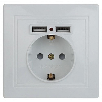 Розетка 1-м СП Plano 1-410-01 16А IP20 + 2хUSB бел. Intro Б0053942