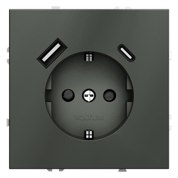 Розетка 1-м СП S70 16А с USB A+С с заземл. защ. шторки механизм титан Voltum VLS040506