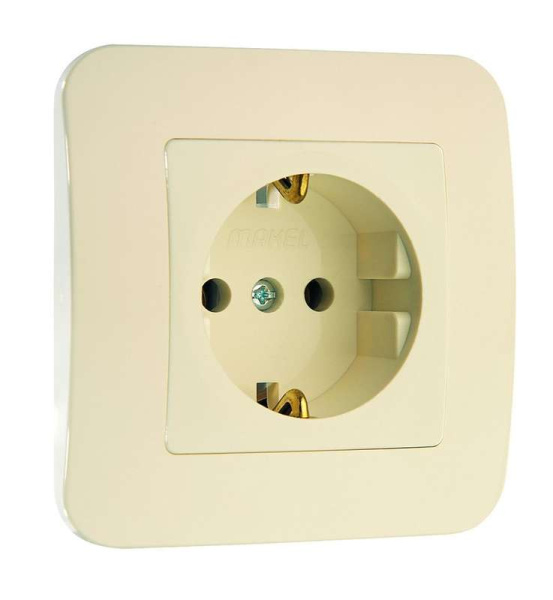 Розетка 1-м СП Lillium 16А IP20 с заземл. крем./крем. Makel 70228