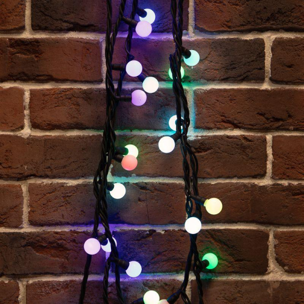 Гирлянда светодиодная "Мультишарики" 10м d17.5мм 80LED RGB 5Вт IP65 провод черн. каучук Neon-Night 303-679