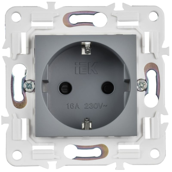 Розетка SKANDY 16А с заземл. защ. шторки безвинт. крепл. SK-R06Gr сер. IEK SK-R14-16-1-K03
