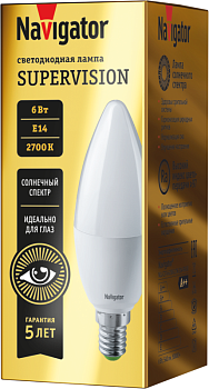 Лампа светодиодная 80 545 NLL-C37-6-230-2.7K-E14-FR-SV 6Вт свеча матовая 2700К тепл. бел. E14 540лм 176-264В Supervision Navigator 80545