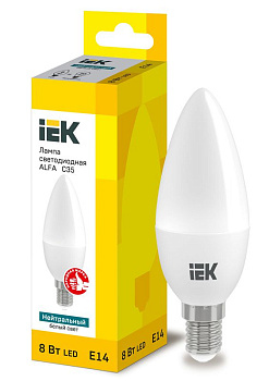 Лампа светодиодная Alfa 8Вт C35 свеча 4000К E14 230В (6шт) IEK LLA-C35-8-230-40-E14-6