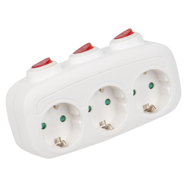 Разветвитель сетевой с выкл. S-GES3-16OB WHITE с/з 3 гнезда 16А 3500Вт бел. Uniel UL-00011239