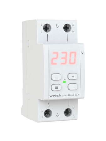 Реле напряжения D2-63 TN red (с транзитом нуля) Welrok 4660251141882