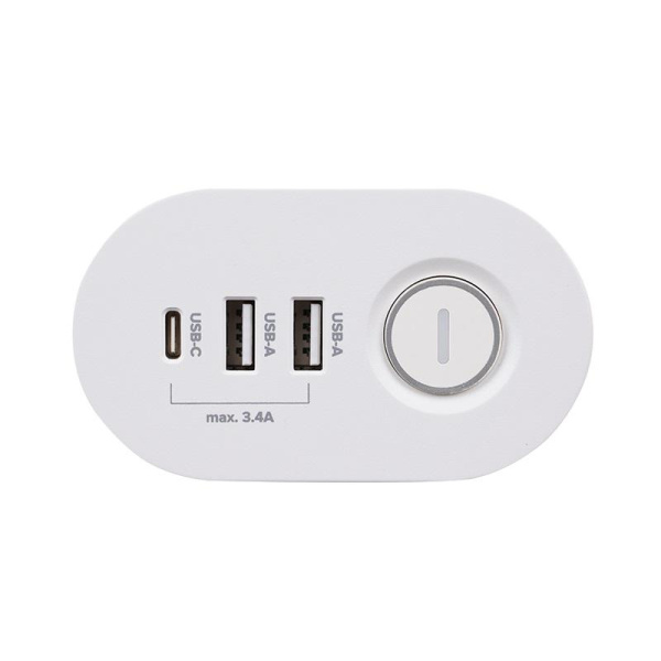 Удлинитель 3х1.5м на струбцине с заземл. с выкл. 3 USB выхода (2А+1С) IP20 ПВС 3х1 ETD-03U-150-wh (3х1.5) бел. JAZZway 5059535