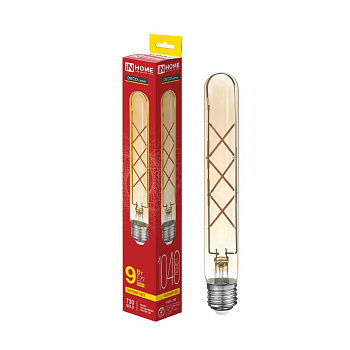Лампа светодиодная филаментная LED-T30-deco gold 9Вт золотая 3000К тепл. бел. E27 1040лм 230В 225мм IN HOME 4690612050874