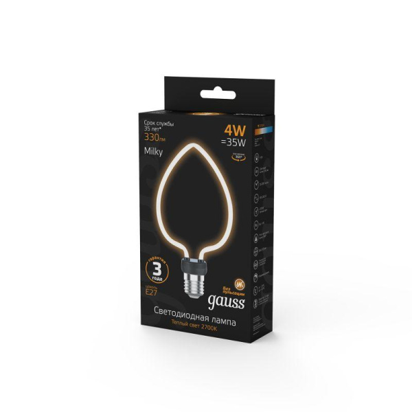 Лампа светодиодная филаментная Filament Artline 4Вт Heart матов. 2700К тепл. бел. Е27 330лм milky GAUSS 1003802104
