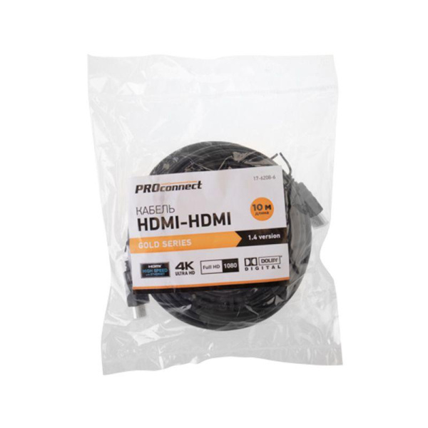 Шнур HDMI-HDMI gold 10М с фильтрами (PE bag) PROCONNECT 17-6208-6
