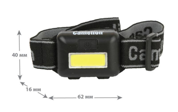 Фонарь налобный LED5355 1Вт COB LED 3 реж. 3XAAA пласт. блист. черн. Camelion 13748