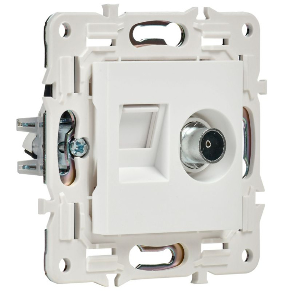 Розетка двойная TV+RJ45 кат.5E SKANDY SK-A14W арктич. бел. IEK SK-AK20-1-K01