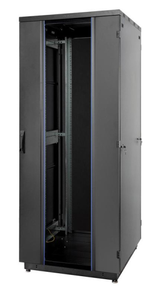 Шкаф Racknet S3000 42U 800х1000 передняя дверь стекло 1-ств. задняя дверь метал. 2-ств. черн. Eurolan 60F-42-8A-31BL