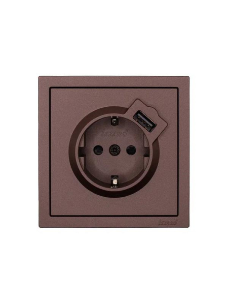 Розетка 1-м СП ZIMA IP20 + USB с заземл. механизм шоколад LEZARD 704-7388-181