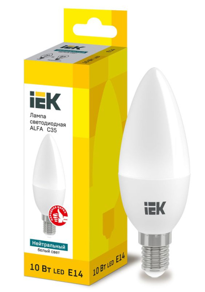 Лампа светодиодная Alfa 10Вт C35 свеча 4000К нейтр. бел. E14 230В IEK LLA-C35-10-230-40-E14