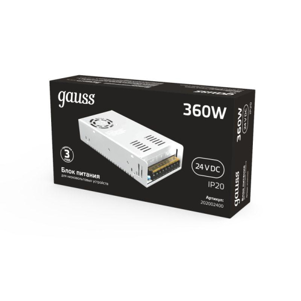 Блок питания для светодиод. ленты Black 360Вт 24В IP20 (драйвер) GAUSS 202002400