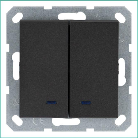 Выключатель 2-кл. 10А IP20 с подсветкой механизм антрацит Jasmart G3023NB