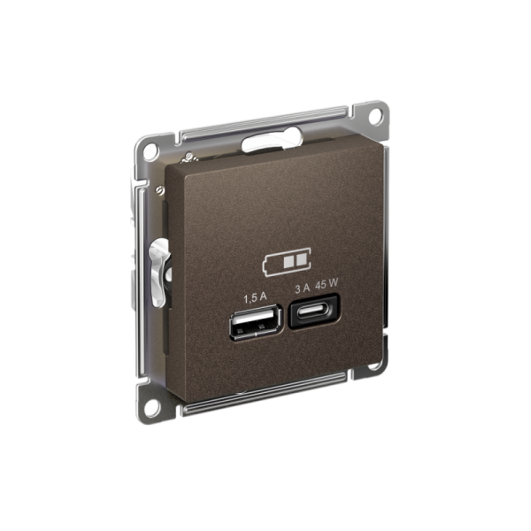 Розетка USB AtlasDesign тип A+C 45Вт QC PD высокоскор. ЗУ механизм мокко SE ATN000629