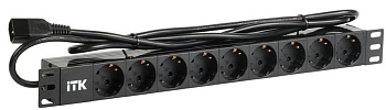 Блок розеток 9 мест PDU (немец. станд.) DIN 49440 ПВХ профиль 1U шнур 2м; вилка IEC 320 C14; черн. ITK PH22-9D2-P