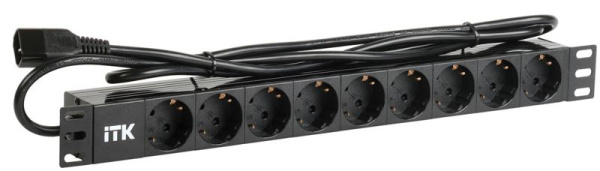 Блок розеток 9 мест PDU (немец. станд.) DIN 49440 ПВХ профиль 1U шнур 2м; вилка IEC 320 C14; черн. ITK PH22-9D2-P
