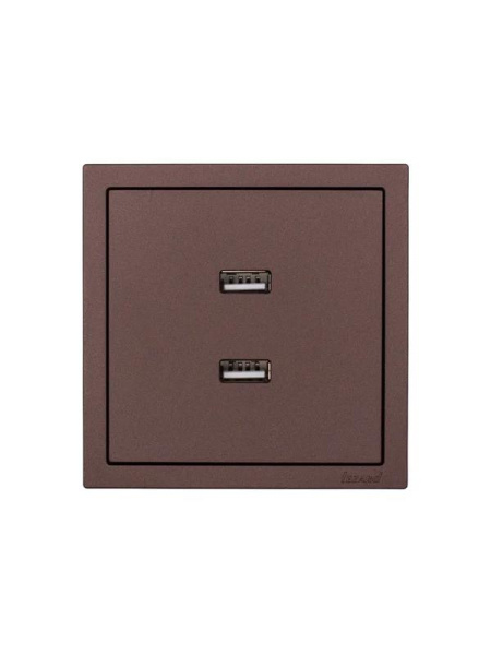 Розетка 2-м СП ZIMA IP20 USB механизм шоколад LEZARD 704-7388-192