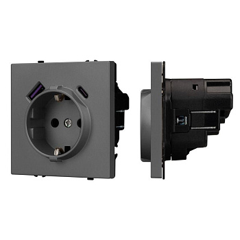 Розетка ARL NOBE SCT-MUAC-SFPL-GR 16А 250В с заземл. со шторками с USB тип А+С софт-тач сер. базальт Arlight 054287(1)