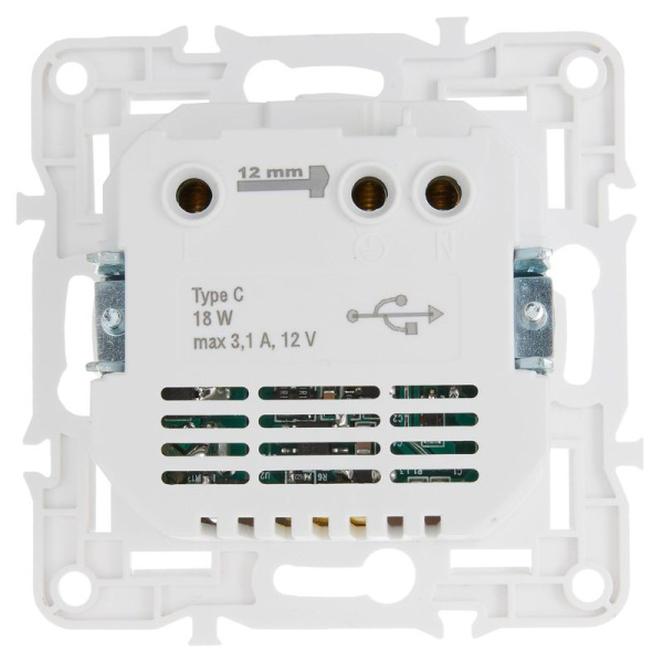 Розетка SKANDY 18Вт 16А с заземл. защ. шторки с USB C SK-R17W арктич. бел. IEK SK-R14-16-U14-018-K01