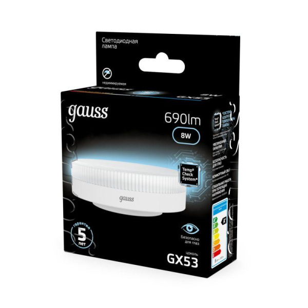 Лампа светодиодная Black 8Вт таблетка 4100К нейтр. бел. GX53 690лм GAUSS 108008208
