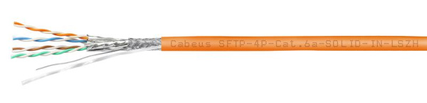 Кабель витая пара S/FTP кат.6A 4х2х23AWG solid LSZH нг(А)-HF SFTP-4P-Cat.6a-SOLID-IN-LSZH оранж. (уп.305м) Cabeus 7468c