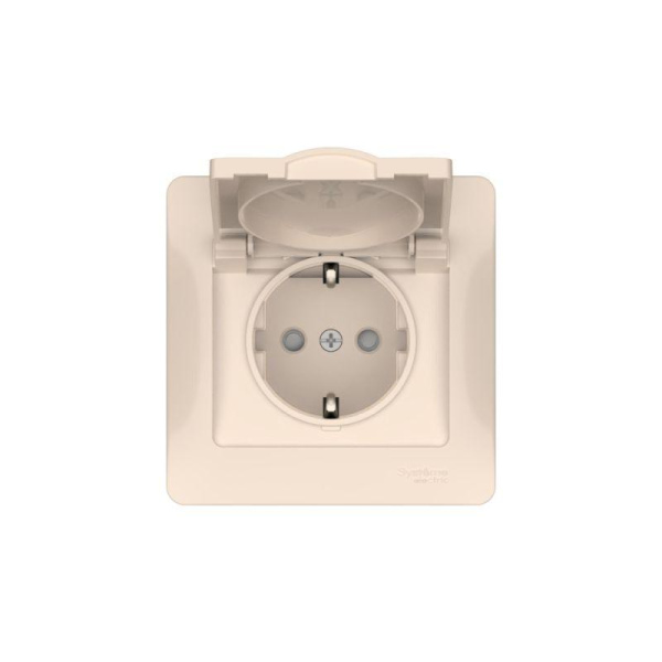 Розетка Glossa 16А IP20 с заземл. защ. шторки с крышкой быстрозажим. клем. в сборе беж. SE GSL000246S