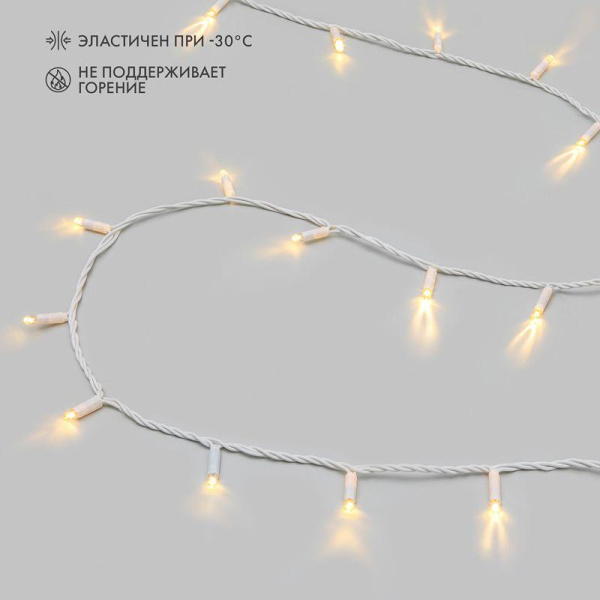 Гирлянда светодиодная "Нить" 10м 100LED тепл. бел. 12Вт 24В IP65 постоян. свечение провод ПВХ бел. Neon-Night 305-136