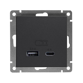 Розетка 2-м USB СП Афина тип А+С 5В 1х2.4А 2х4А механизм венге Universal A0059-V