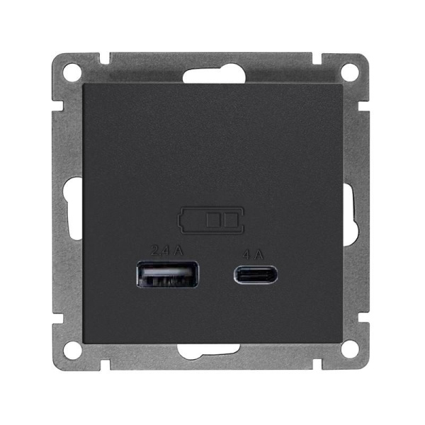 Розетка 2-м USB СП Афина тип А+С 5В 1х2.4А 2х4А механизм венге Universal A0059-V