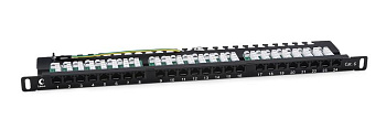 Патч-панель 19дюйм 0.5U 24 порта RJ45 кат.6 Dual IDC 90град. высокой плотности с задн. кабельн. организатором Cabeus 9667c