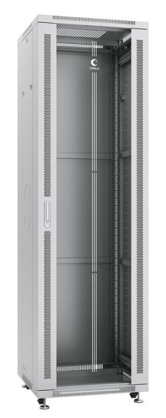 Шкаф монтажный телекоммуникационный напольный SH-05C-42U60/100 19дюйм для распред. и серверн. оборудования 42U 600х1000х2055мм передн. стеклян. и задн. сплошн. метал. двери ручка с замком сер. (RAL 7035) Cabeus 7057c