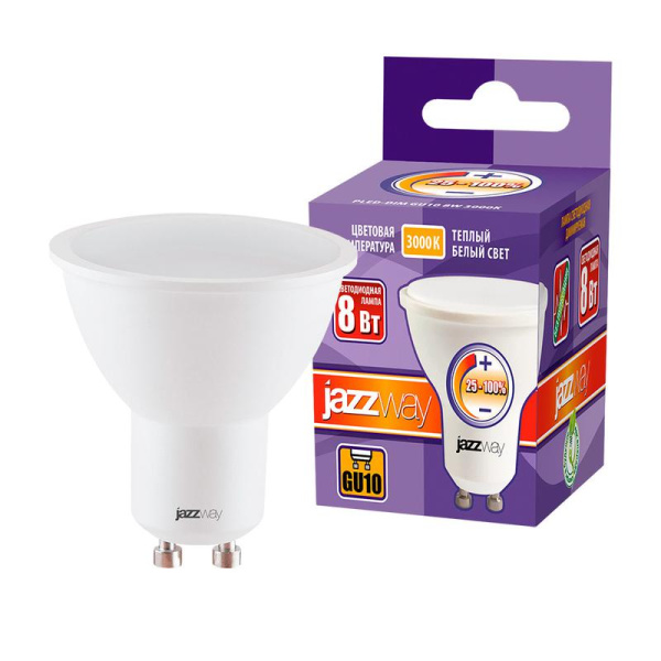Лампа светодиодная PLED-DIM 8Вт PAR16 3000К тепл. бел. GU10 560лм 230В 50Гц JazzWay 5035898