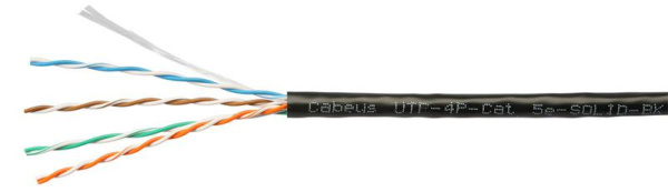 Кабель витая пара U/UTP кат.5E 4х2х24AWG solid PVC нг(А)-LS UTP-4P-Cat.5e-SOLID-BK черн. (уп.305м) Cabeus 7252c