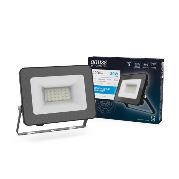 Прожектор светодиодный Qplus 20Вт 6500К IP65 2200лм 200-240В ДО черн. GAUSS 613511320