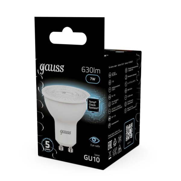 Лампа светодиодная Black 7Вт MR16 софит 4100К нейтр. бел. GU10 630лм GAUSS 101506207