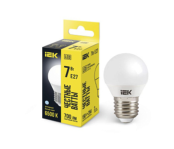 Лампа светодиодная G45 7Вт шар 6500К E27 230В IEK LLE-G45-7-230-65-E27