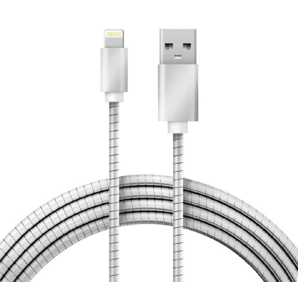 Кабель USB для iPhone 5/6/7 моделей шнур в металлической оплетке серебристый Rexant 18-4247
