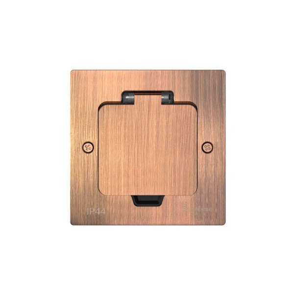 Лючок MultiDesk MDK21 с розеткой 2P+E 16А 250В IP44 с монтажной коробкой для стены фальшпола стола медь SE MDK21102CA