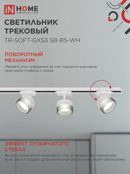 Светильник трековый TR-SOFT-GX53 SB-BS-WH под GX53 дым. плафон бел. IN HOME 4690612058023