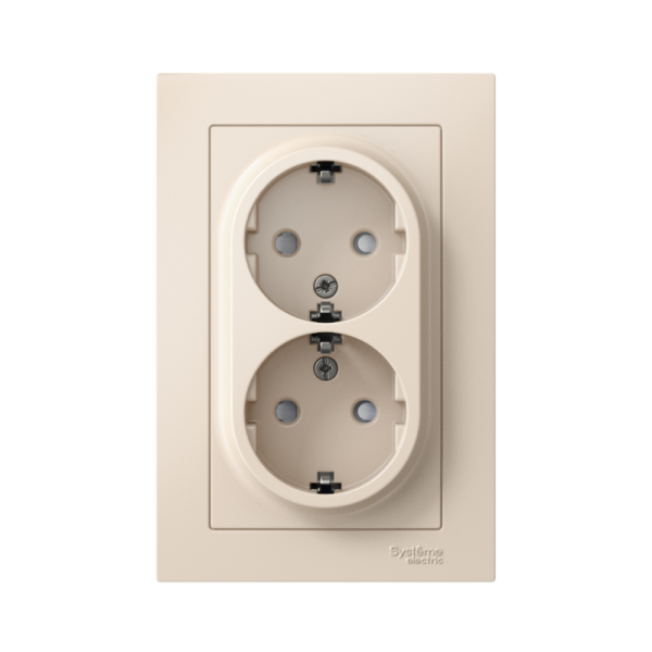 Розетка 2-м СП AtlasDesign 16А IP20 с заземл. защ. шторки в сборе беж. SE ATN000226